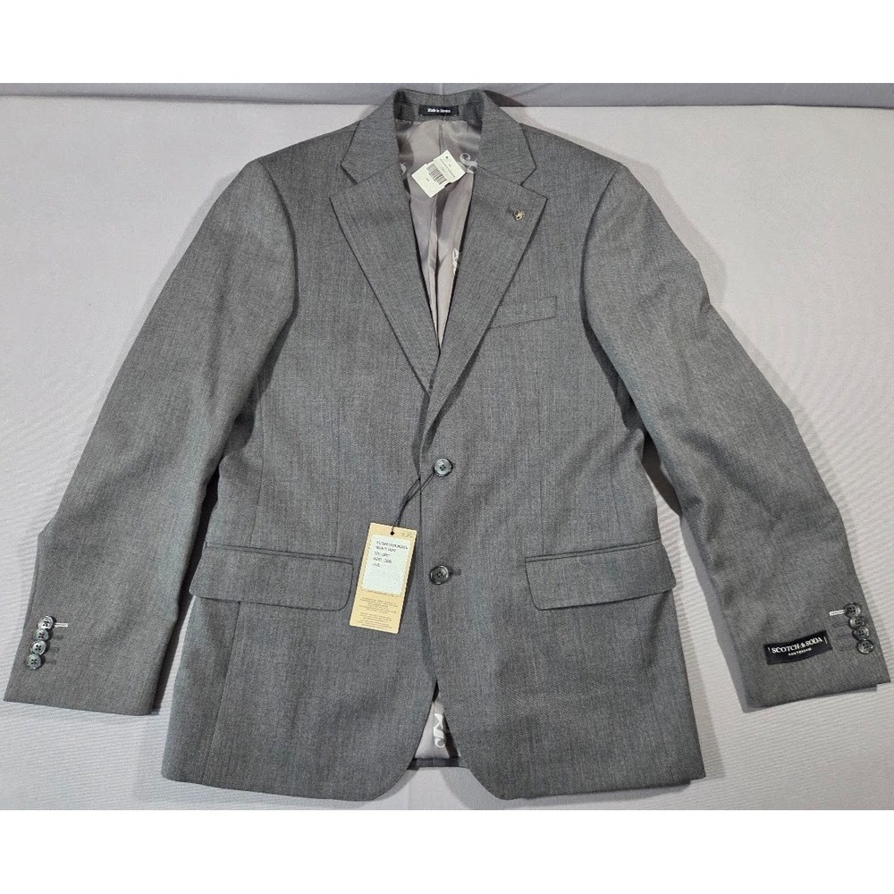 Scotch & Soda Amsterdam Mens 38R Gray 100% Wool Blazer Suit Jacket NWT